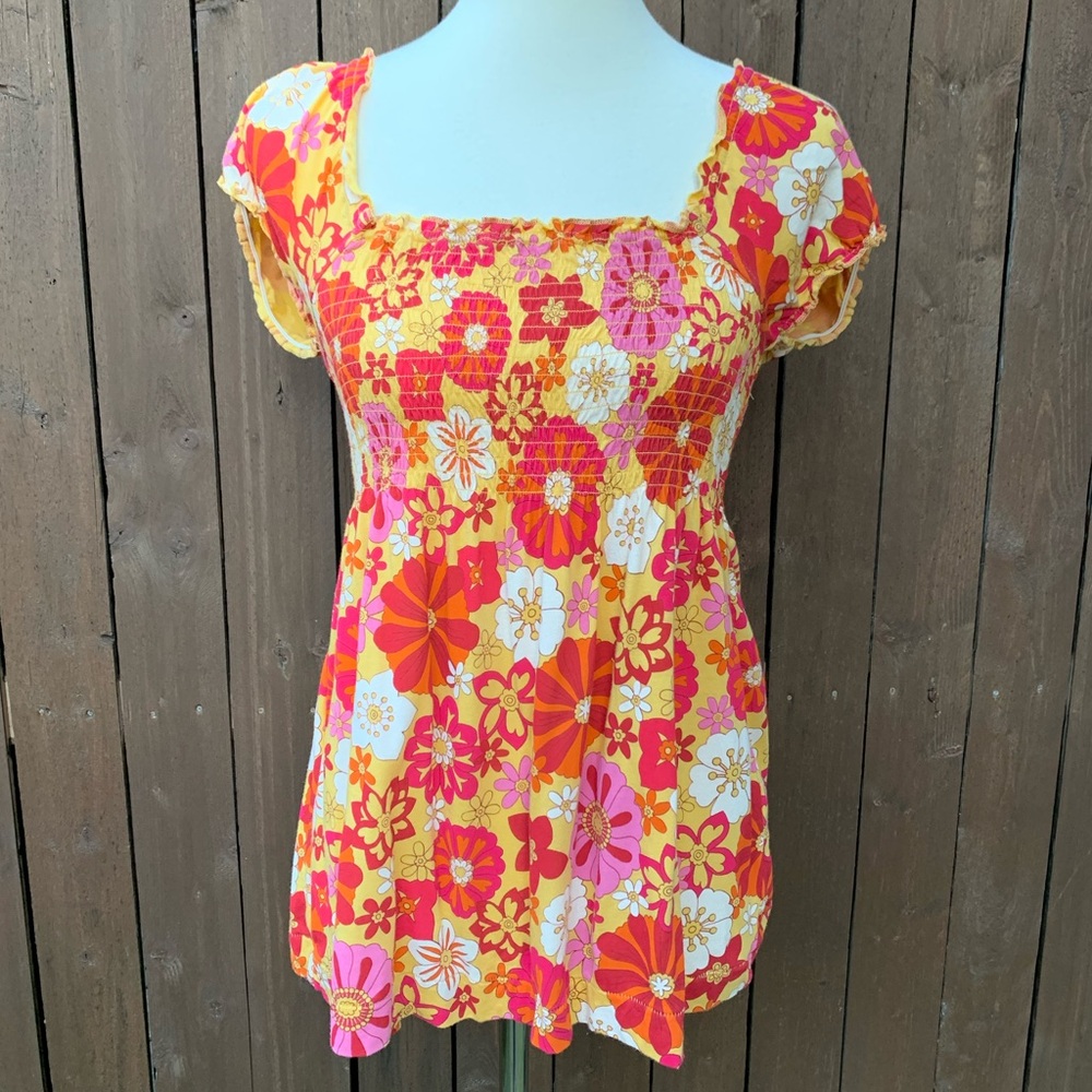 Lucky | Size Small Printed Smock Short Sleeve Top